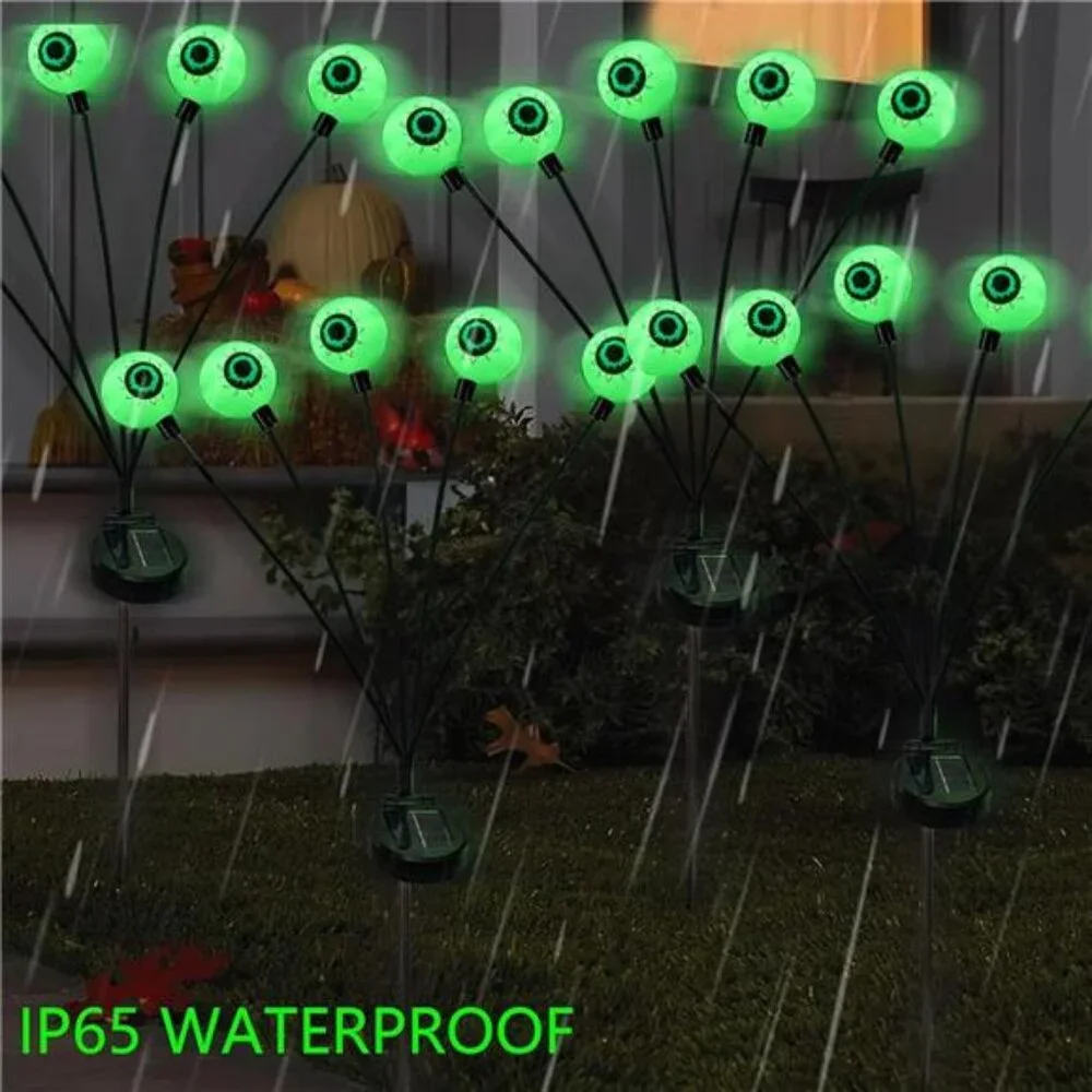 2 Pack 12LED Solar Eyeball Scary Waterproof Pathway Green‎ Firefly Decor Lights